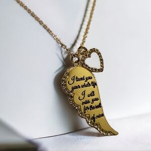 Gold rhinestone wing heart loved one necklace
